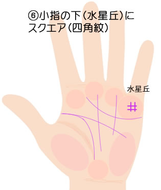 小指の下（水星丘）に表れるスクエア（四角紋）のある意味です。