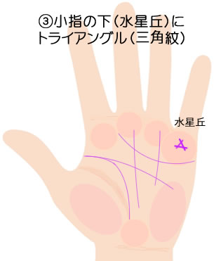 小指の下（水星丘）に表れるトライアングル（三角紋）のある意味です。