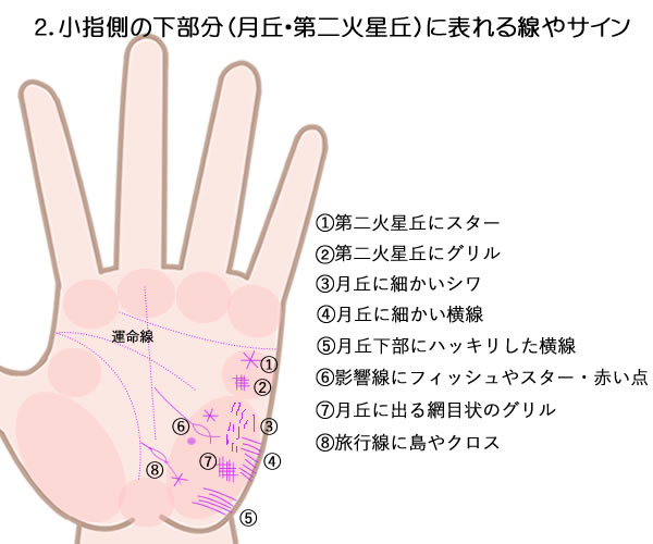 小指の下側の丘に表れるサインや線の意味です。