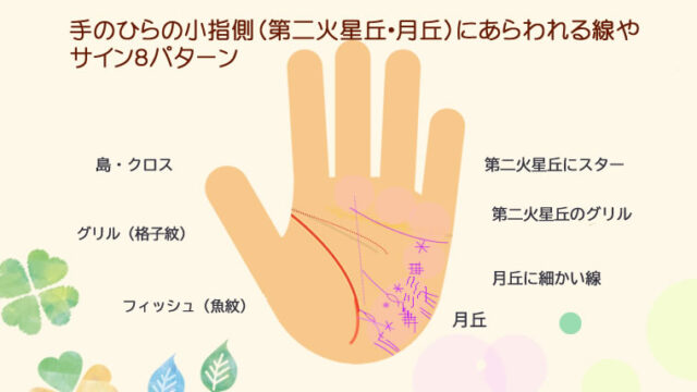 手のひらの小指側の下部分の第二火星丘、月丘にでるサインの意味です。