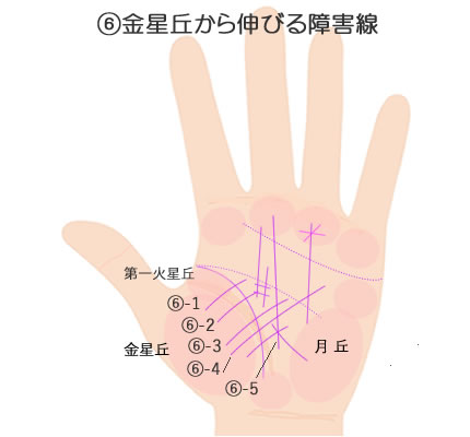 金星丘から伸びる障害線の意味です。